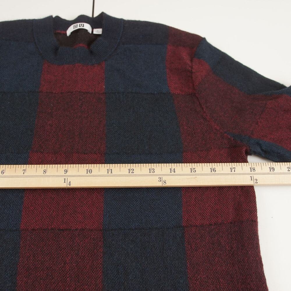 Uniqlo U Crew Neck Check 100% Wool Pullover Red Blue Sweater Mens Sz S - Picture 3 of 7